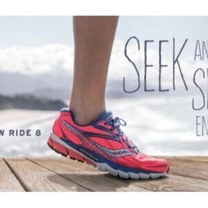 Saucony Womens Ride Running Shoes Size 9 Neon Lace Up Activewear Outdoors